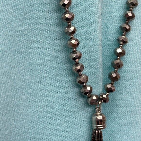 Chico’s Long 32” Pewter Beaded Tassel Necklace.  With Original Tag - Picture 16 of 16